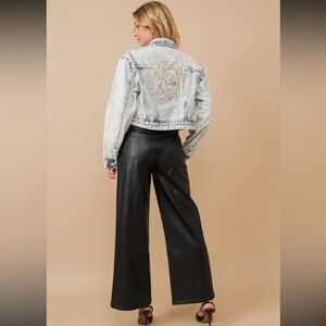 604. Light wash beaded pearl embellished denim jacket